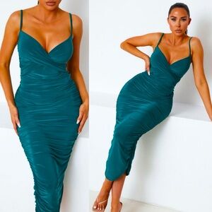 L’ Vow Studios Ruched Teal Green Turquoise Sexy Bodycon style dress cocktail